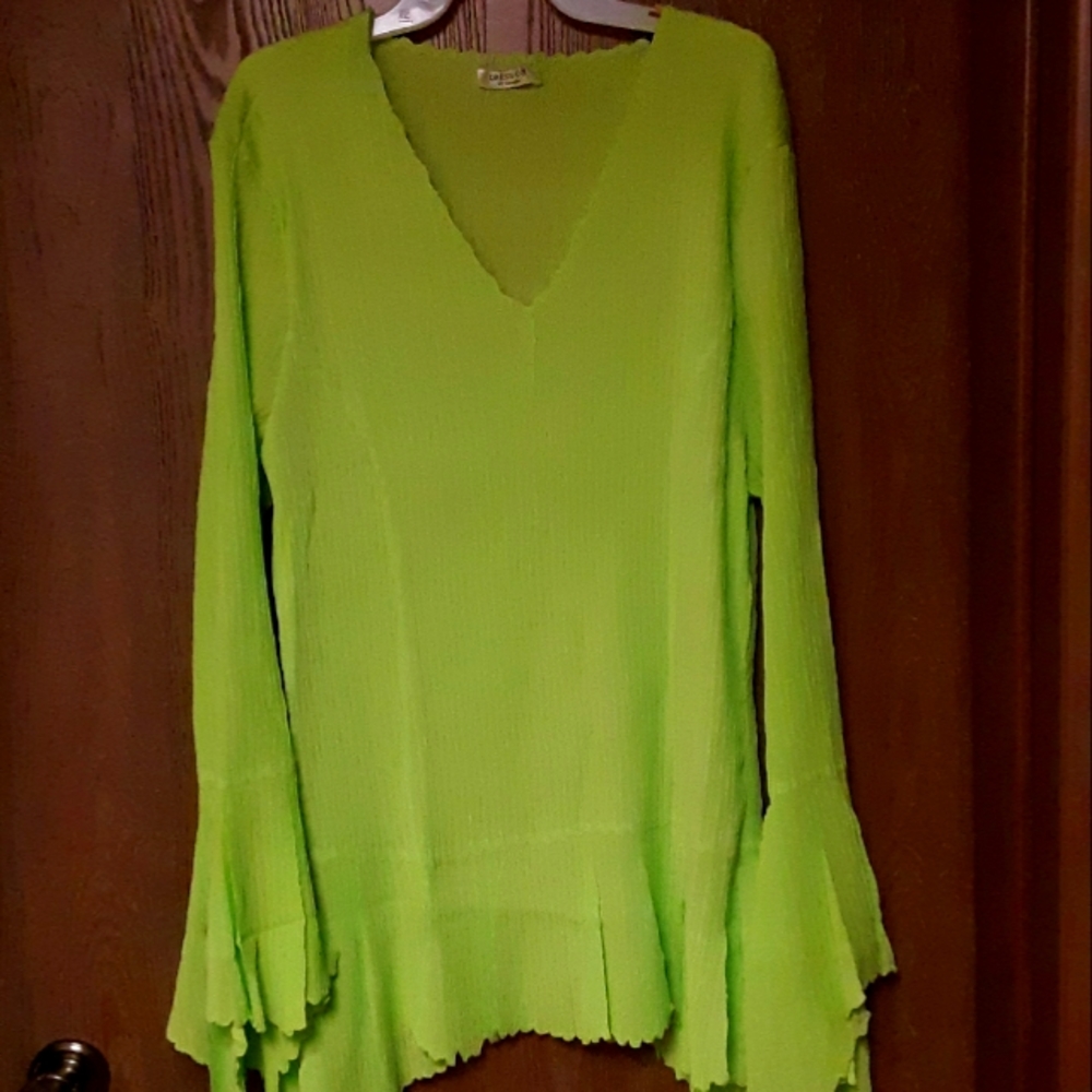 Womens bright lime green bell sleeves blouse